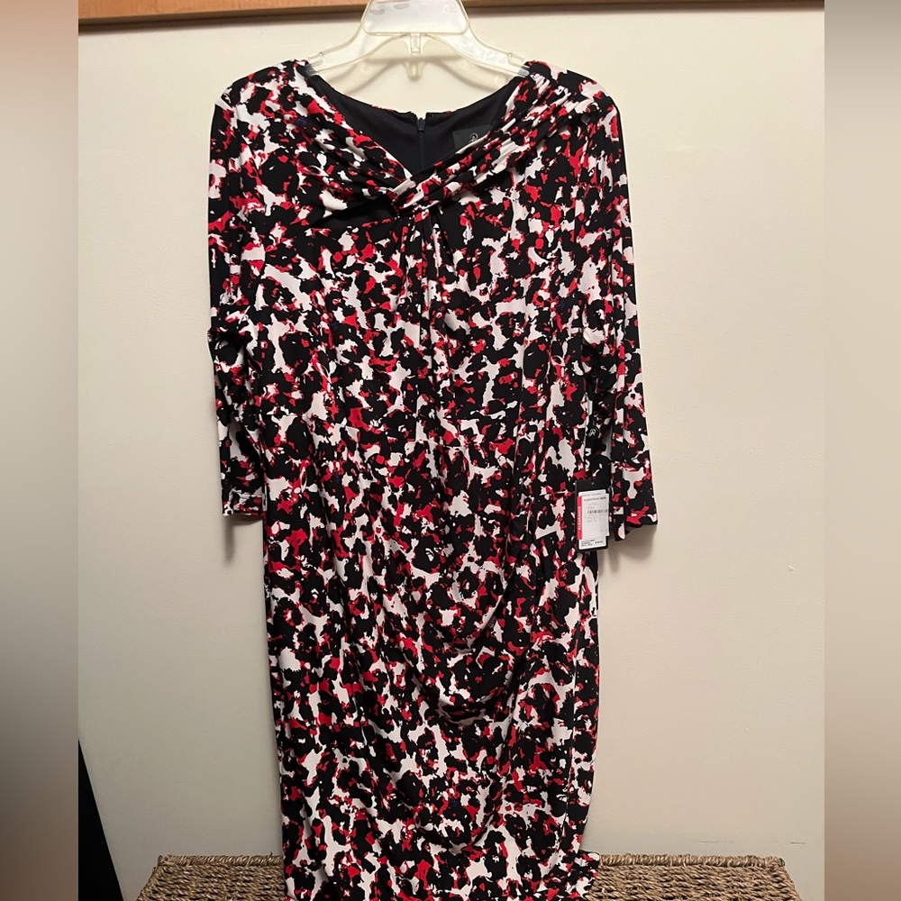 Adrianna Papell Long Sleeve Dress - Black, Red, White
